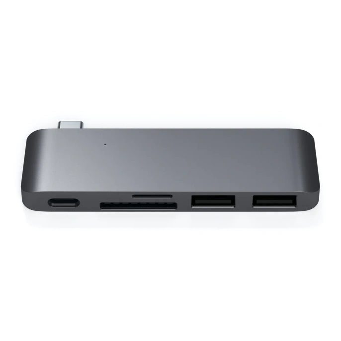 USB-хаб Satechi Type-C USB 3.0 Passthrough Hub для Macbook 12". Порты: 1x USB-C, 2 x USB 3.0, SD, microSD. Цвет серый космос. (ST-TCUPM)