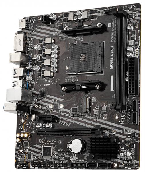 Материнская плата MSI A520M-A PRO A520, AM4, 2*DDR4, 1*PCIEx16, 1*PCIEx1, 1*M.2, 6*USB3.2Gen1, 6*USB2.0, 4*SATA3.0, 1G, DVI, HDMI, M-ATX, RTL
