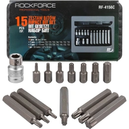 Набор бит TORX с битодержателем (15 предметов; 1/2"; в кейсе) Rockforce RF-4156/C/(27210)