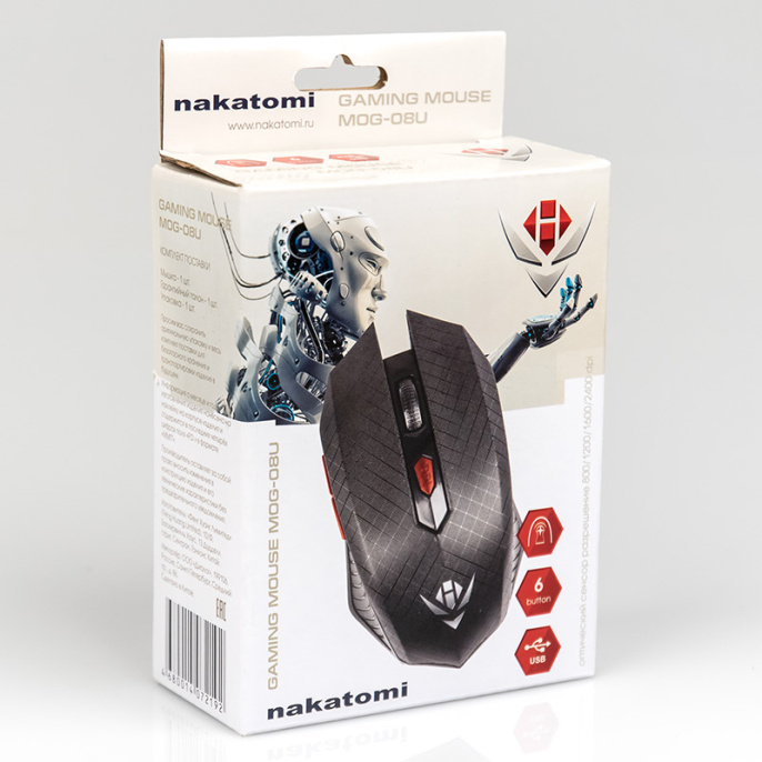 Мышь MOG-08U Nakatomi Gaming mouse - игровая, 6 кнопок ролик прокрутки, USB, черная