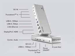 Док-станция Docking Station WAVLINK Thunderbolt 4 Quad Display/96W Power Delivery Include 20V/11.5A Power Adapter/4xUSB3.0/3xThunderbolt 4/2xDP 4K 60HZ/2xHDMI 4K 60HZ/1xGigabit LAN/1xCombo Audio Jack/1xCardReader