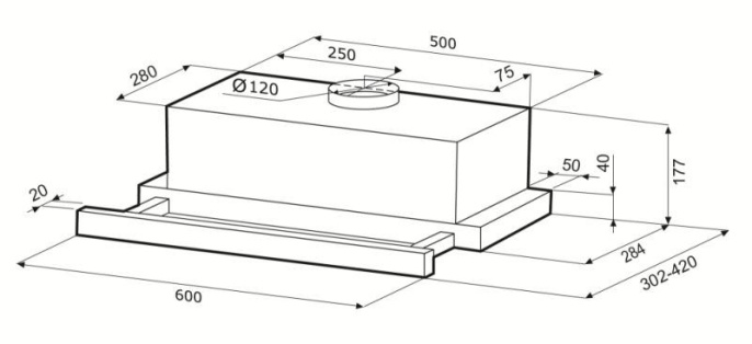 Встраиваемая вытяжка Krona Kerry 600, управление кнопочное, нержавеющая сталь/белый [00026267]