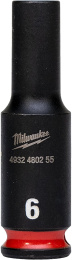 Головка ударная Milwaukee Shockwave 1/4" 6мм (4932480255) (удлиненная, размер посадки: 1/4", размер головки: 6 мм, материал: CrMo, тип крепления: квадрат с отверстием)