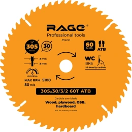 Диск пильный универсальный 305 мм (12”), Z60, посадка 30 мм RAGE By VIRA 594241