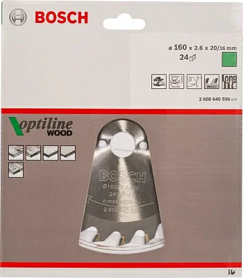 Диск пильный по дер. Bosch (2608640596) d 160мм d(посад.) 20мм (циркулярные пилы)