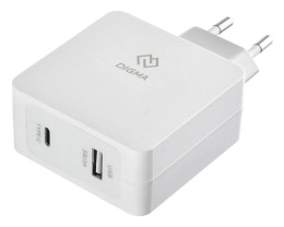 Сетевое зарядное устройство Digma DGPD-45W-WG,  USB-A,  USB-C, 45Вт, 3A, белый