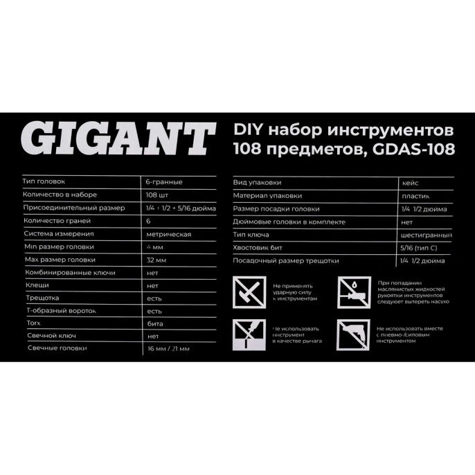 Набор инструментов Gigant DIY 108 предметов GDAS-108