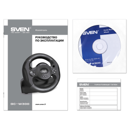 Руль SVEN GC-W300 педали, вибро, лепестки, D-pad, 10 кл, резин. вставки, PC