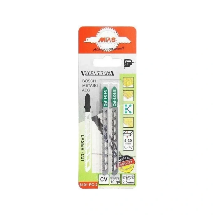 Пилки по дереву 2 шт, 100х75х2.5 мм, 10 TPI, 4-30 мм (мягкое дерево, древо для опалубки, фанера, каленая древесина, мебельный щит, МДФ) MPS 3101-PC-2