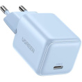 Сетевое зарядное устройство UGREEN X512-55555 USB-C 20W PD Mini GaN Tech Charger Blue быстрая зарядка, выходная мощность: 20 Вт, USB-C выход: 5V/3A, 9V/2.22A, 12V/1.67A, 3.3-5.9V/3A, 3.3-11V/1.8A