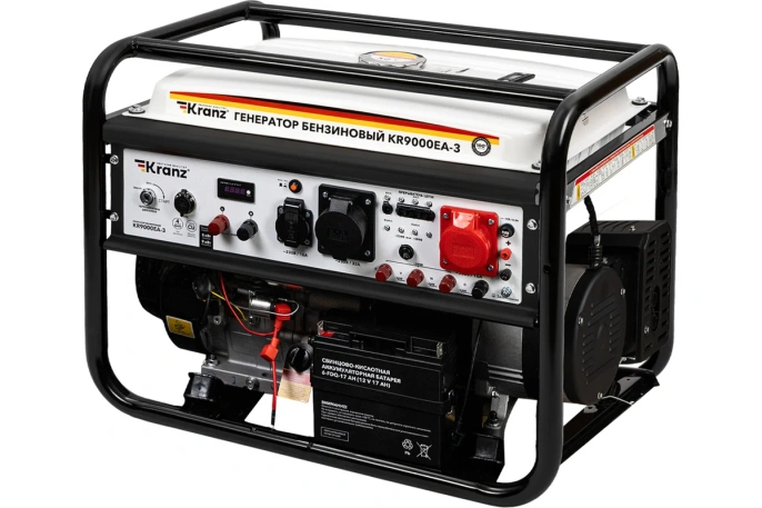 Kranz KR-16-1140 Генератор бензиновый KR9000EA-3, 9,0кВт, 230В/380B, 25л, коннектор автоматики, электростартер