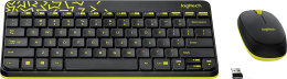 Комплект (клавиатура+мышь) Logitech MK240, USB, беспроводной, с гравировкой, черный и жёлтый [920-008198]