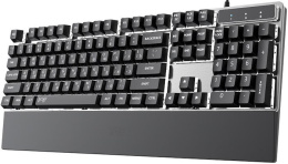 Клавиатура HAFF Gravix (KBD-GK150) (мембранная, проводная: USB, алюминиевая панель, подставка под запястье, RGB- подсветка, 1.6 м плетеный кабель, цвет: серебристый)