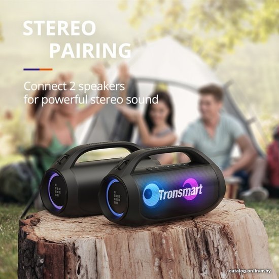 Портативная колонка Tronsmart Bang SE 40W стереозвук, IPX6, Bluetooth 5.3, ультрапортативная с ручкой и съемным ремешком, 3 режима освещения, 60 Гц – 20 кГц, 24 часа