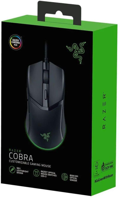 Мышь Razer Cobra полноразмерная игровая мышь для ПК, проводная USB, сенсор оптический 8500 dpi, 6 кнопок, колесо с нажатием, цвет черный RZ01-04650100-R3M1