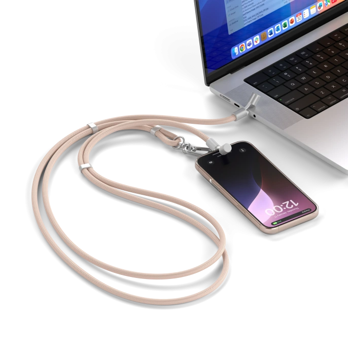 Зарядный кабель - ремень через плечо Satechi OntheGo Crossbody Lanyard Cable 60W. Длина: 1.5м. Цвет: пыльно-розовый (ST-LOTGLR)