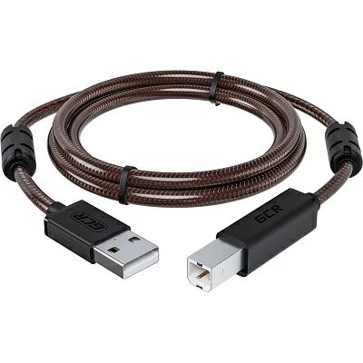 GCR Кабель для Принтера, МФУ PROF 3.0m USB 2.0, AM/BM, черно-прозрачный, ферритовые кольца, 28/24 AWG, экран, армированный, морозостойкий
