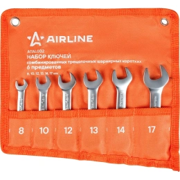 Набор ключей комбинированных трещоточных шарнирных коротких Airline PRO 6 предметов, 8-17мм, в сумке ATAL032
