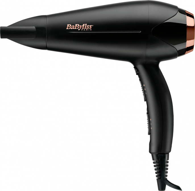 Фен BaByliss D570DE 2200 Вт, питанме: сеть, ионизация, независимая регулировка температуры, шнур: 1.95 м, количество режимов: 6, количество температурных режимов: 3, количество скоростных режимов: 2, подача холодного воздуха, насадки: концентратор, диффу