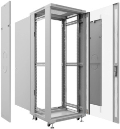 Cabeus SH-05C-18U60/60 Шкаф монтажный телекоммуникационный 19" напольный для распределительного и серверного оборудования 18U 600x600x988mm (ШхГхВ) передняя стеклянная и задняя сплошная металлическая двери, ручка с замком, цвет серый (RAL 7035)