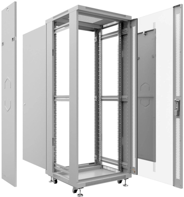 Cabeus SH-05C-18U60/60 Шкаф монтажный телекоммуникационный 19" напольный для распределительного и серверного оборудования 18U 600x600x988mm (ШхГхВ) передняя стеклянная и задняя сплошная металлическая двери, ручка с замком, цвет серый (RAL 7035)
