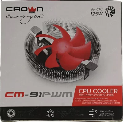 Охладитель CROWN Micro CM-91PWM (4пин, 775/1155/AM2-FM2,20дБ,1200-2000об/мин,Al)