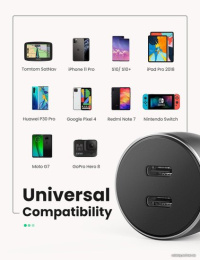 Автомобильное зарядное устройство UGREEN CD213 70594 USB-C PD+USB-C PD 50W Fast Car Charger. Цвет: серый космос