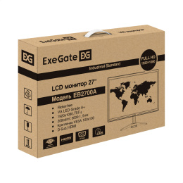 Монитор 27" ExeGate EB2700A EX297312RUS (VA LED Grade A+, FHD, 1920x1080@75Гц, 16:9, 200cd/m2, 3000:1, 178°/178°, 5ms, D-Sub, HDMI, Flicker-free, кабель HDMI 1.5м, VESA, регулировка наклона (tilt), черный)