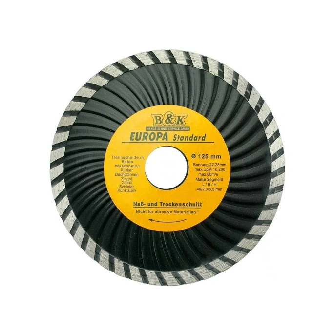 Диск алмазный TORGWIN отрезной сплошной турбо-волна по бетону и камню 125х22.2/6.5х2.4мм. "Europa" All-over Segmented Standard for Concrete Turbo wave S56138