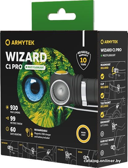 Фонарь Armytek Wizard C1 Pro Magnet USB Теплый (F09001W)