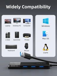 Концентратор  CABLETIME CB01B (CT-HUBT1-PB) 4 порта, 5Gbps, 0.15 м, с блоком питания, USB-хаб для ноутбука и ПК