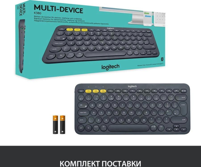 Клавиатура беспроводная Logitech K380 DARK GREY, Multi-Device, Bluetooth Classic 3.0 , 2 батарейки типа ААА