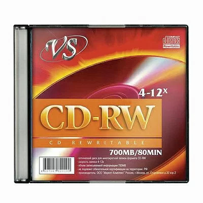 Диск CD-RW VS 700 Mb, 12x, Slim Case (1), (1/200)