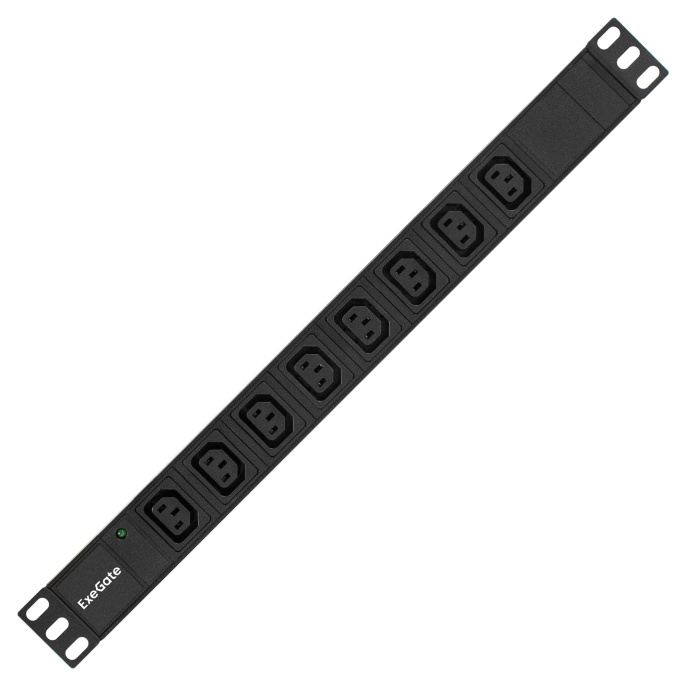 Блок розеток с кабелем с евровилкой ExeGate ServerPro PDU-19H809 Al-8C13-EU2.5CU (19", 1U, Алюминий, 8 IEC 320 C13, кабель с евровилкой VDE-250V-16A-3*1.5mm2, медь, 2.5 метра, индикатор питания, черный, RTL) EX280855RUS