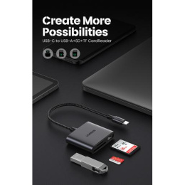 Кардридер UGREEN CM387 80798 USB-C to SD/TF + USB 2.0 Memory Card Reader. Цвет: серый