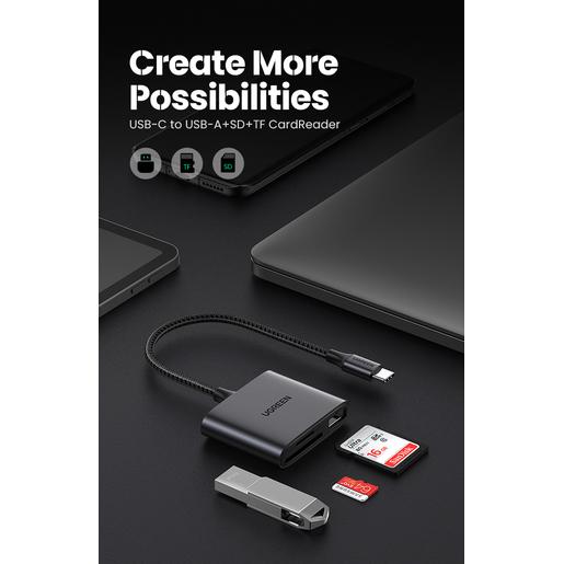 Кардридер UGREEN CM387 80798 USB-C to SD/TF + USB 2.0 Memory Card Reader. Цвет: серый