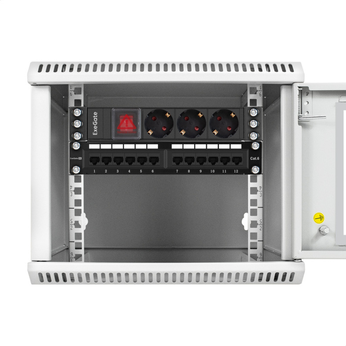 Шкаф телекоммуникационный 10" настенный 6U ExeGate EC-WM-6U.280.G.GREY (10”, 6U, 350x280x287mm (ШхГхВ), передняя дверь закаленное стекло, пыле- и влагозащита IP23, светло-серый RAL 7035) EX298623RUS