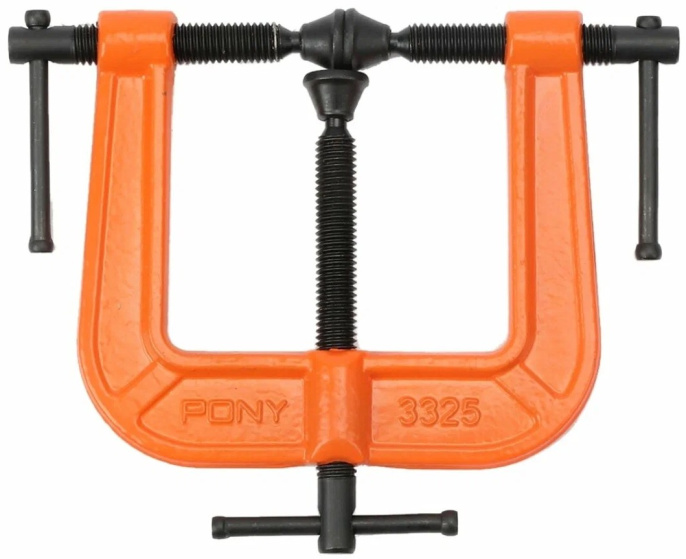 Струбцина Pony Jorgensen 3325 (винтовой, трехсторонний кромочный зажим, подходит для склеивания, обрезки, облицовки, формования, сварки, крепления и других видов, максимальное раскрытие: 63 мм)