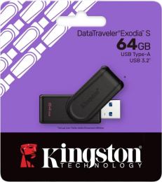 Флешка USB Kingston DataTraveler Exodia S 64ГБ, USB3.0, черный [dtxs/64gb]
