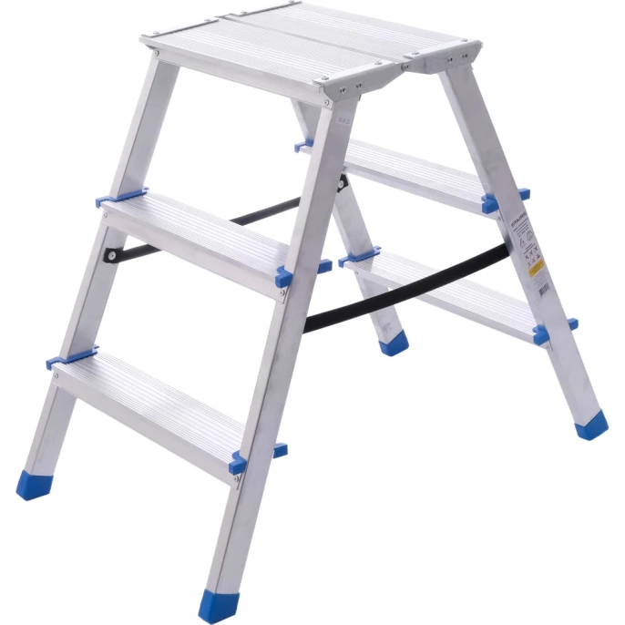 Стремянка STAIRS алюминиевая двухсторонняя с мини-платформой 3 ступени AMP203