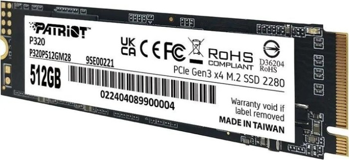 Накопитель SSD M.2 2280 M PCI Express 3.0 x4 Patriot 512GB P320 P320P512GM28 3000/2200 MBps TLC.