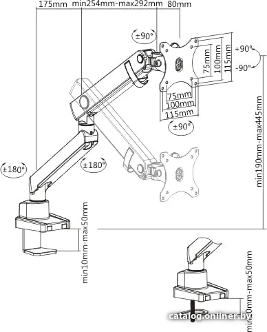 Кронштейн для монитора ErgoSmart Spring черный, 1 монитор, 17-32", 8кг, настольный, регулировка высоты/поворота, VESA75/100