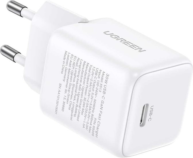 Сетевое зарядное Ugreen X513 65009 для телефонов/для планшетов, USB Type-C, 30 Вт, быстрая зарядка, без кабеля