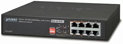 коммутатор PLANET Technology Corporation. PLANET 10" 8-Port 10/100/1000 Gigabit Ethernet Switch with 4-Port 802.3at PoE+ Injector (60W PoE Budget, 200m Extend mode and fanless)