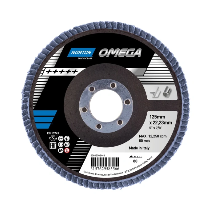 Круг лепестковый Omega 125x22 мм, P80, цирконий NORTON 78072716284
