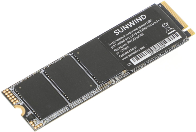 SSD накопитель SunWind NV3 SWSSD256GN3T 256ГБ, M.2 2280, PCIe 3.0 x4, NVMe, M.2, rtl