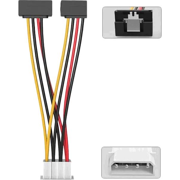 Кабель-переходник питания Vention MOLEX 4pin M / 2 x SATA 15pin F угол 90 - 0.15м (KDCBB)
