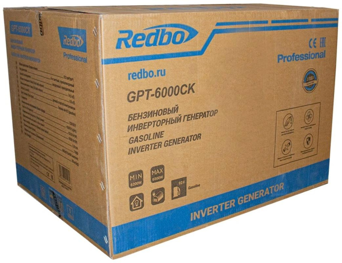 Бензиновый генератор REDBO GPT-6000CK, 220 В, 5.5кВт, на колёсах с АКБ [39793]