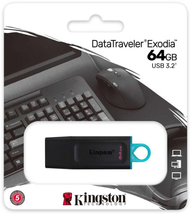 Флешка USB Kingston DataTraveler Exodia 64ГБ, USB3.2, черный и голубой [dtx/64gb]