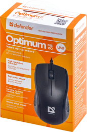 Мышь проводная Defender MB-160, оптическая, USB, 1000dpi, черный [52160]